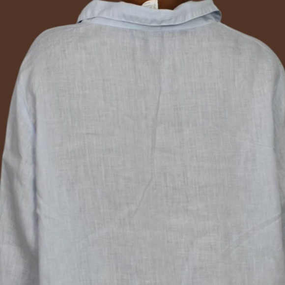Match Point Linen Tunic Light Blue Collared V Neck Long Sleeve Popover Shirt XL - Picture 5 of 13